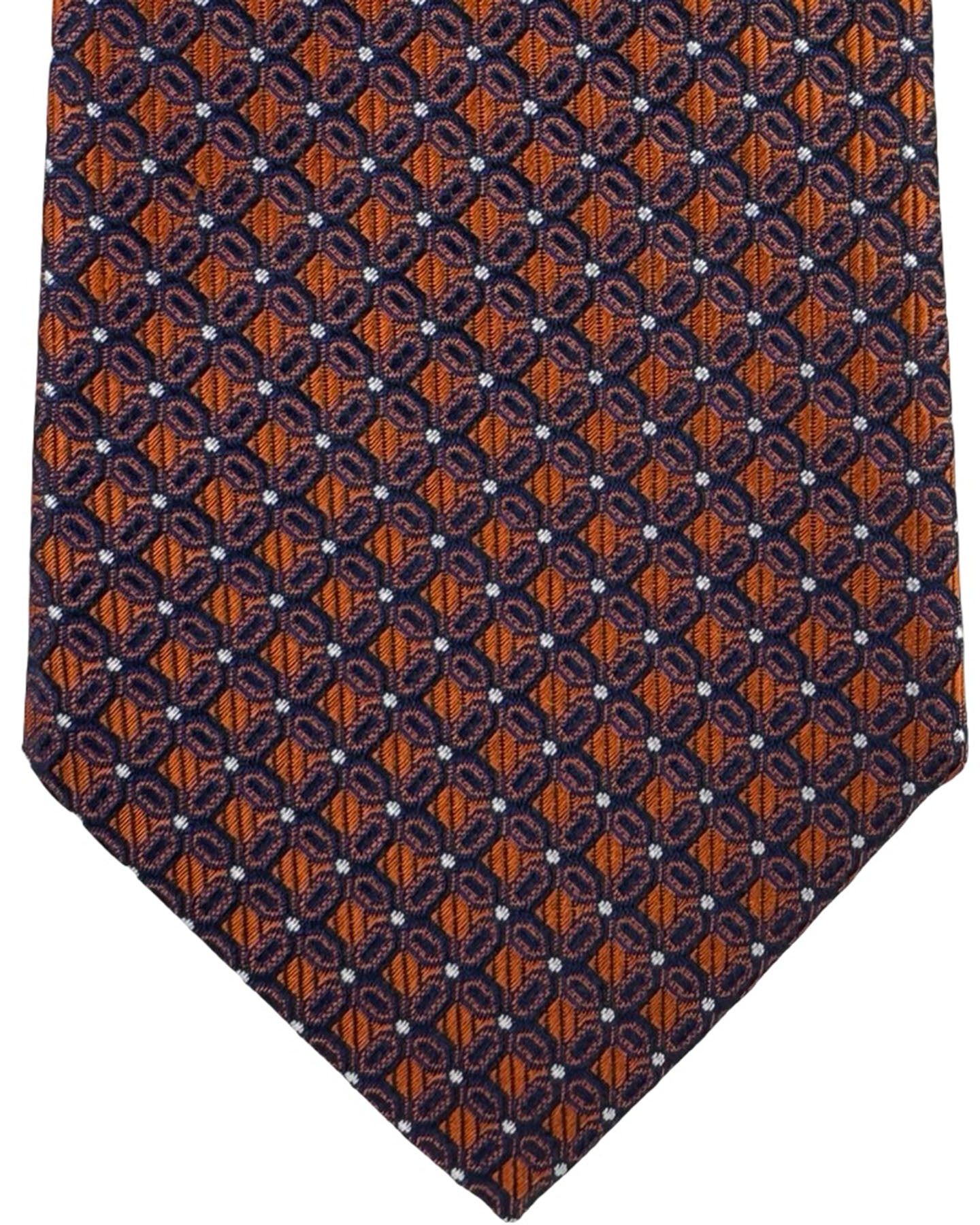 Canali Tie Burnt Orange Navy Interlock Pattern