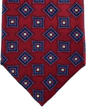 Canali Tie Red Blue Framed Diamond Pattern