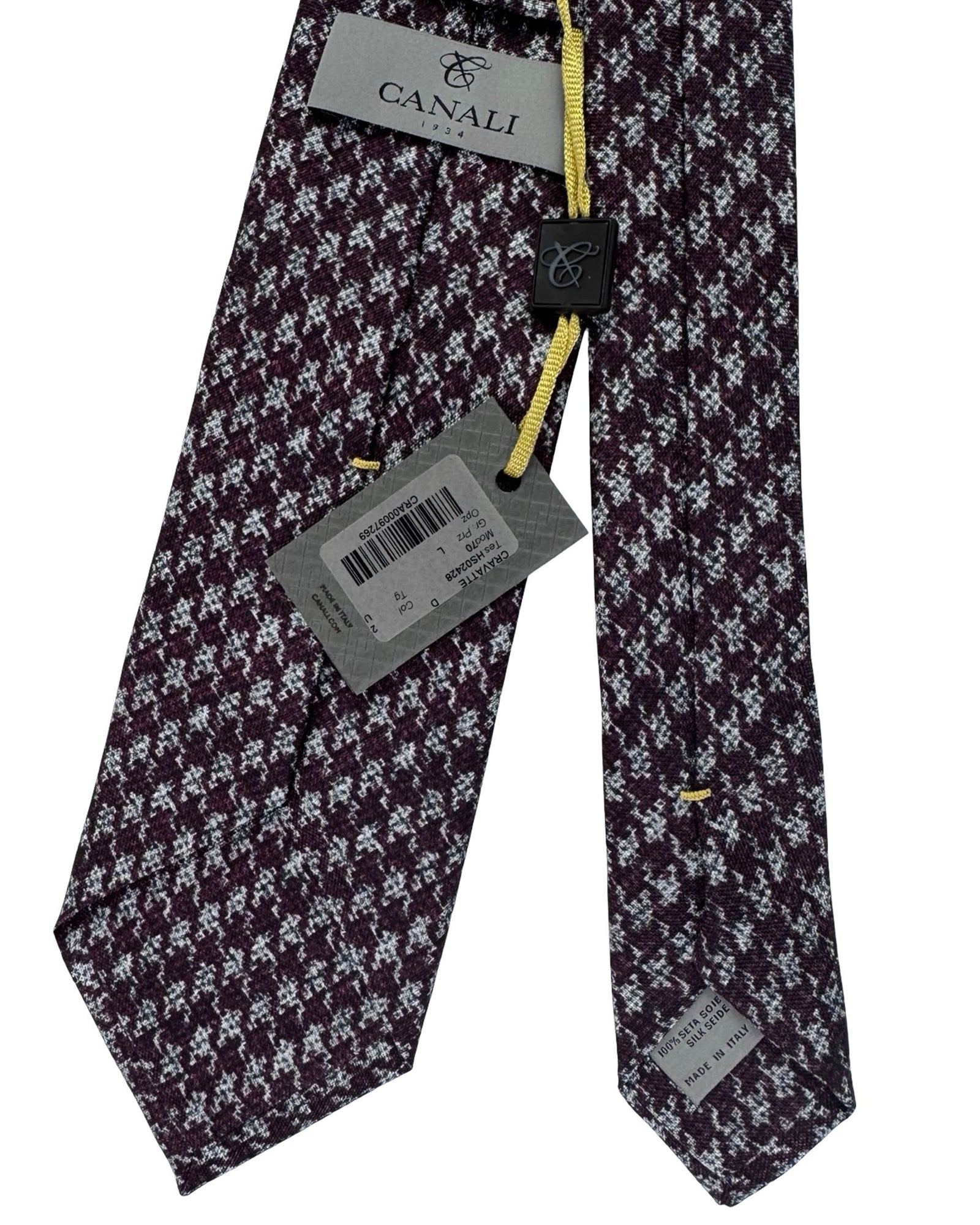 Canali Tie Burgundy And Grey Micro Houndstooth
