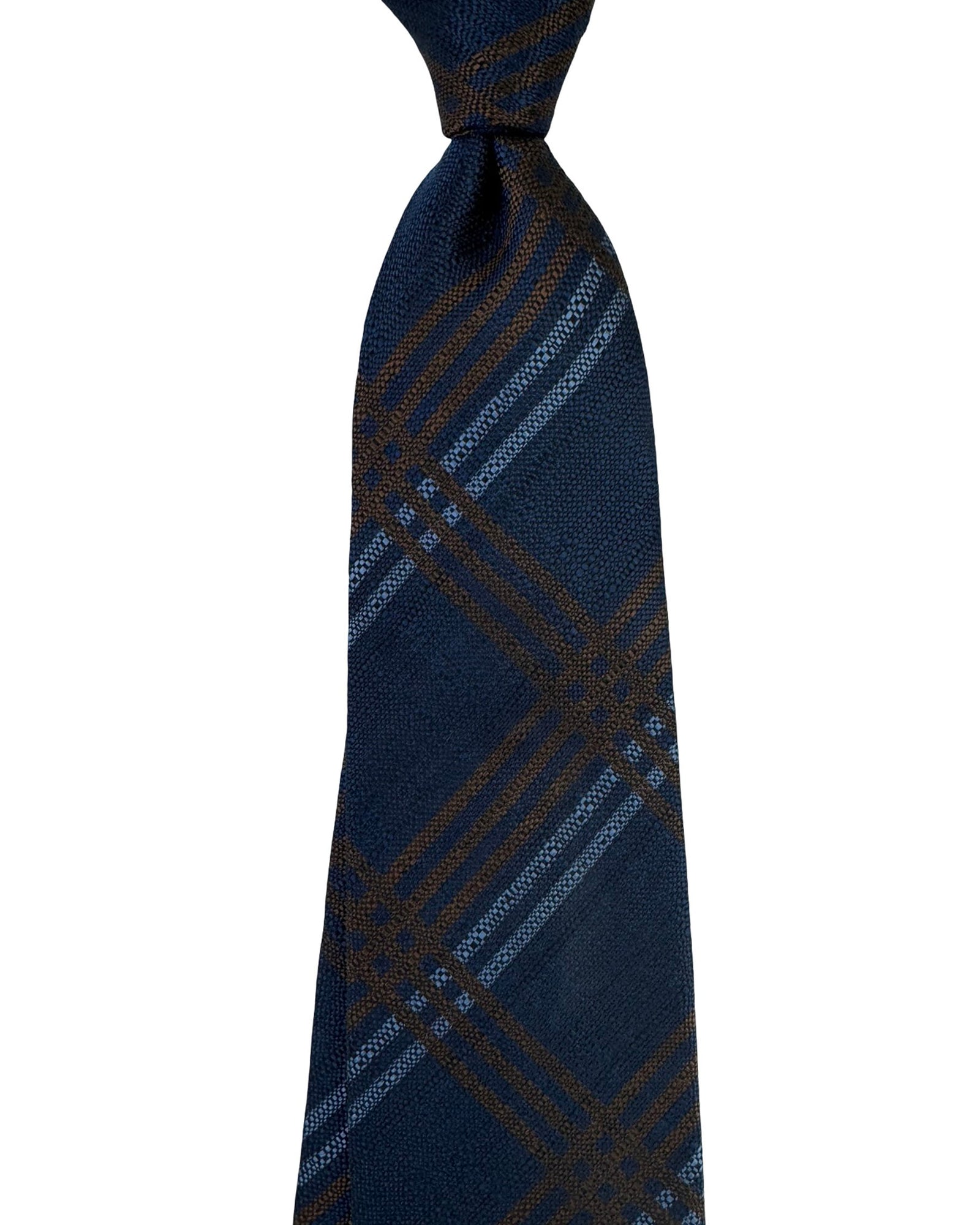 Canali Tie Dark Blue Brown Plaid
