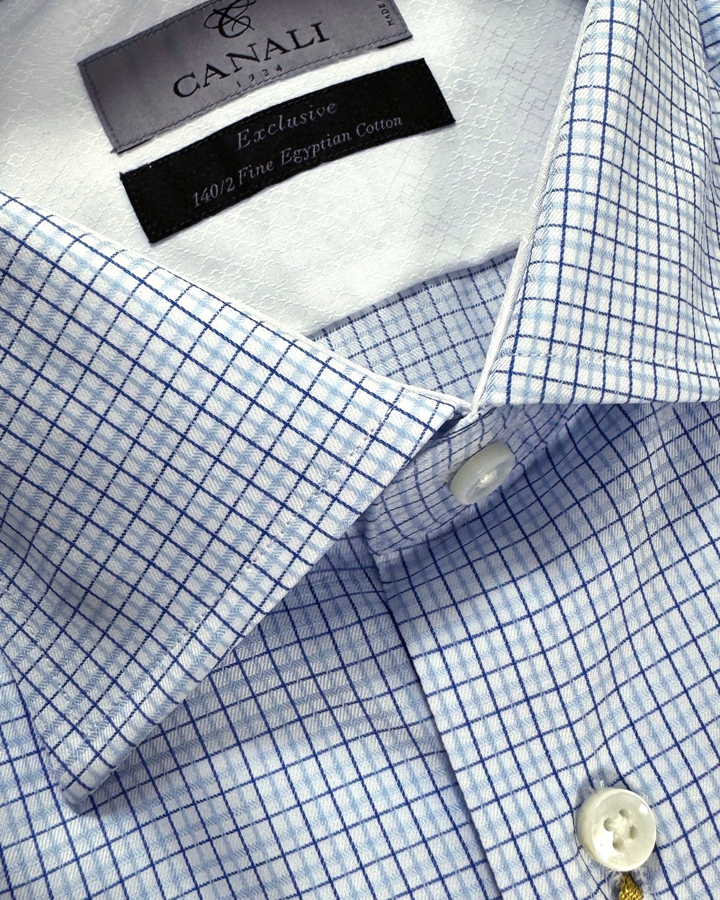 Canali Dress Shirt Exclusive White Blue Navy Check - Modern Fit 39 - 1 Canali Dress Shirt Exclusive White Blue Navy Check - Modern Fit 39 - 1