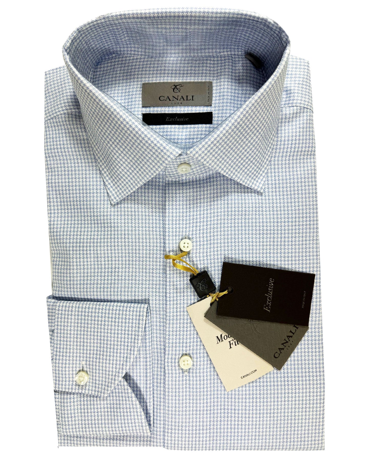 Canali Dress Shirt Exclusive White Blue Houndstooth - Modern Fit 40 - - Tie Deals Canali Dress Shirt Exclusive White Blue Houndstooth - Modern Fit 40 - - Tie Deals