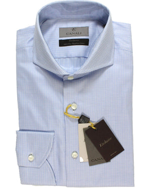 Canali Dress Shirt Exclusive Light Blue Gingham - Modern Fit 39 - 15 1/2