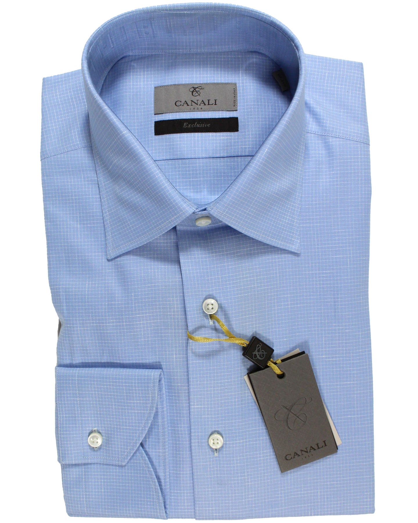 Canali Dress Shirt Exclusive Blue White Check - Modern Fit 40 - 15 3/4 - Tie Deals Canali Dress Shirt Exclusive Blue White Check - Modern Fit 40 - 15 3/4 - Tie Deals