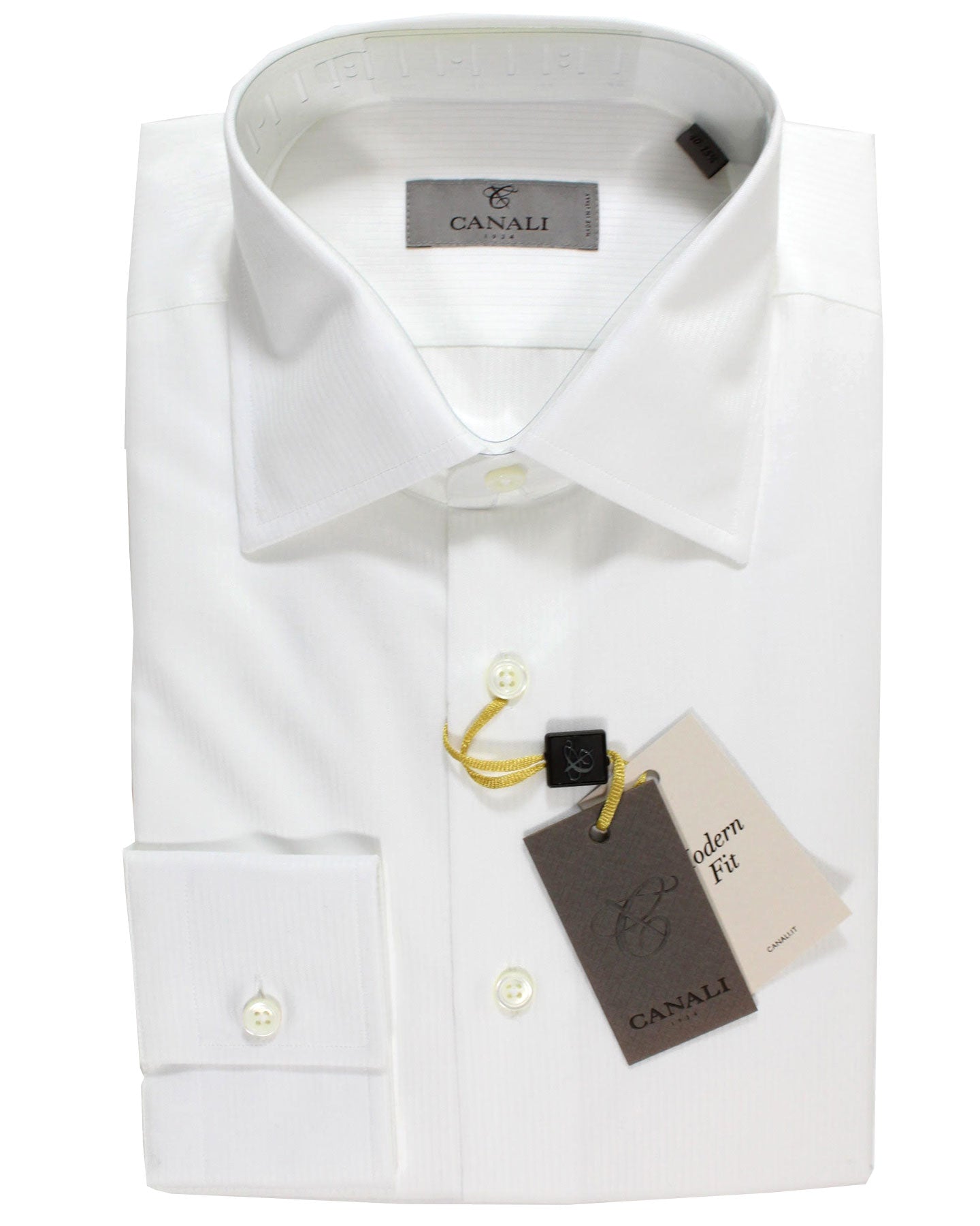 Canali Dress Shirt Exclusive White Grosgrain - Modern Fit 40 - 15 3/4