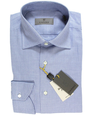 Canali Dress Shirt Exclusive Light Blue Micro Pattern - Modern Fit 38 - 15