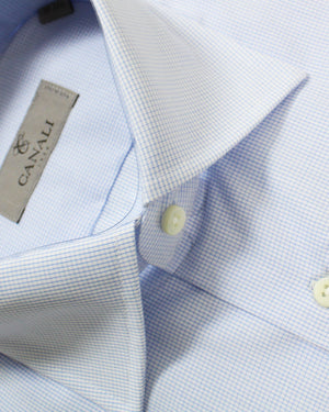 Canali Dress Shirt White Blue Graph Check - Modern Fit 39 - 15 1/2