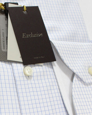 Canali Dress Shirt White Blue Graph Check Exclusive Collection - Modern Fit 39 - 15 1/2