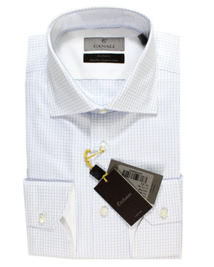 Canali Dress Shirt White Blue Graph Check