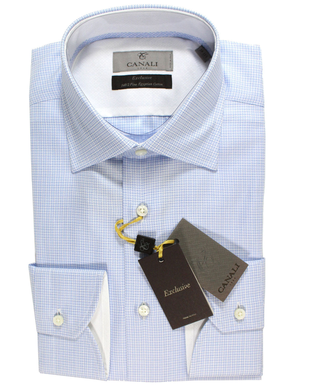 Canali Dress Shirt White Blue Navy Pattern Exclusive Collection