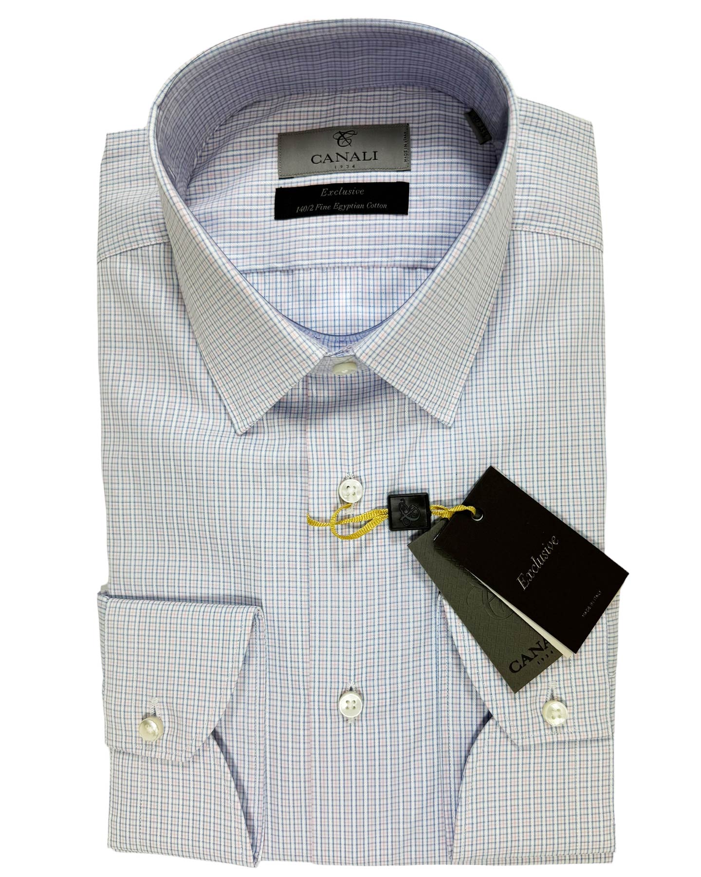 Canali Dress Shirt White Pink Blue Check - Exclusive Collection 40 - 1 Canali Dress Shirt White Pink Blue Check - Exclusive Collection 40 - 1