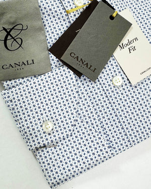 Canali Dress Shirt White Blue Navy Micro Design