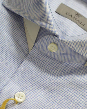 Canali Dress Shirt White Royal Blue Pattern - Modern Fit 39 - 15 1/2