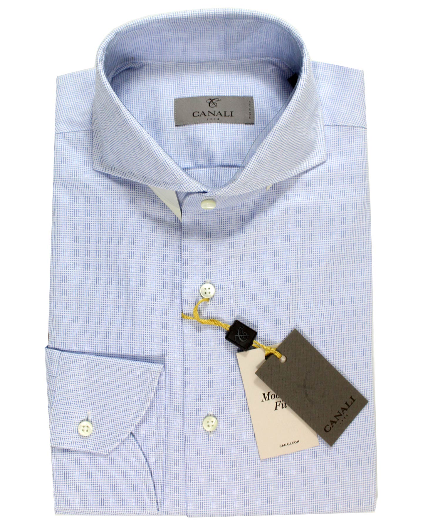 Canali Shirt Exclusive White Royal Blue Pattern