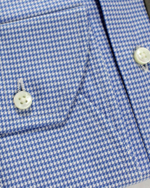 Canali Dress Shirt White Navy Houndstooth 140/ 2 Fine Egyptian Cotton