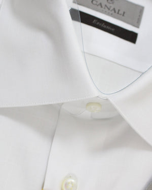 Canali Dress Shirt White Cotton Linen 