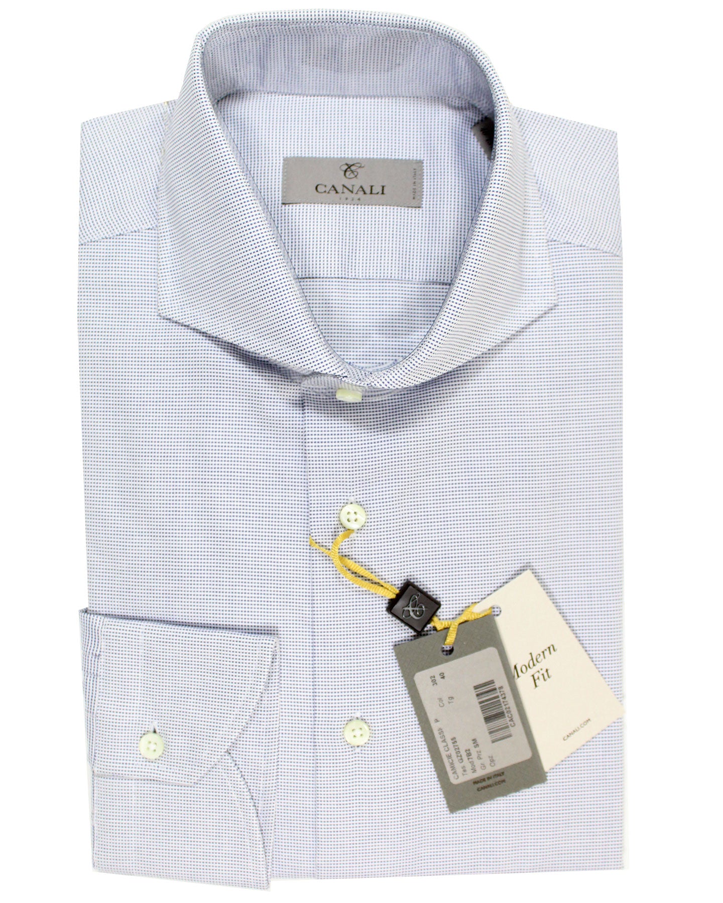 Canali Dress Shirt White Navy - Cutaway Collar