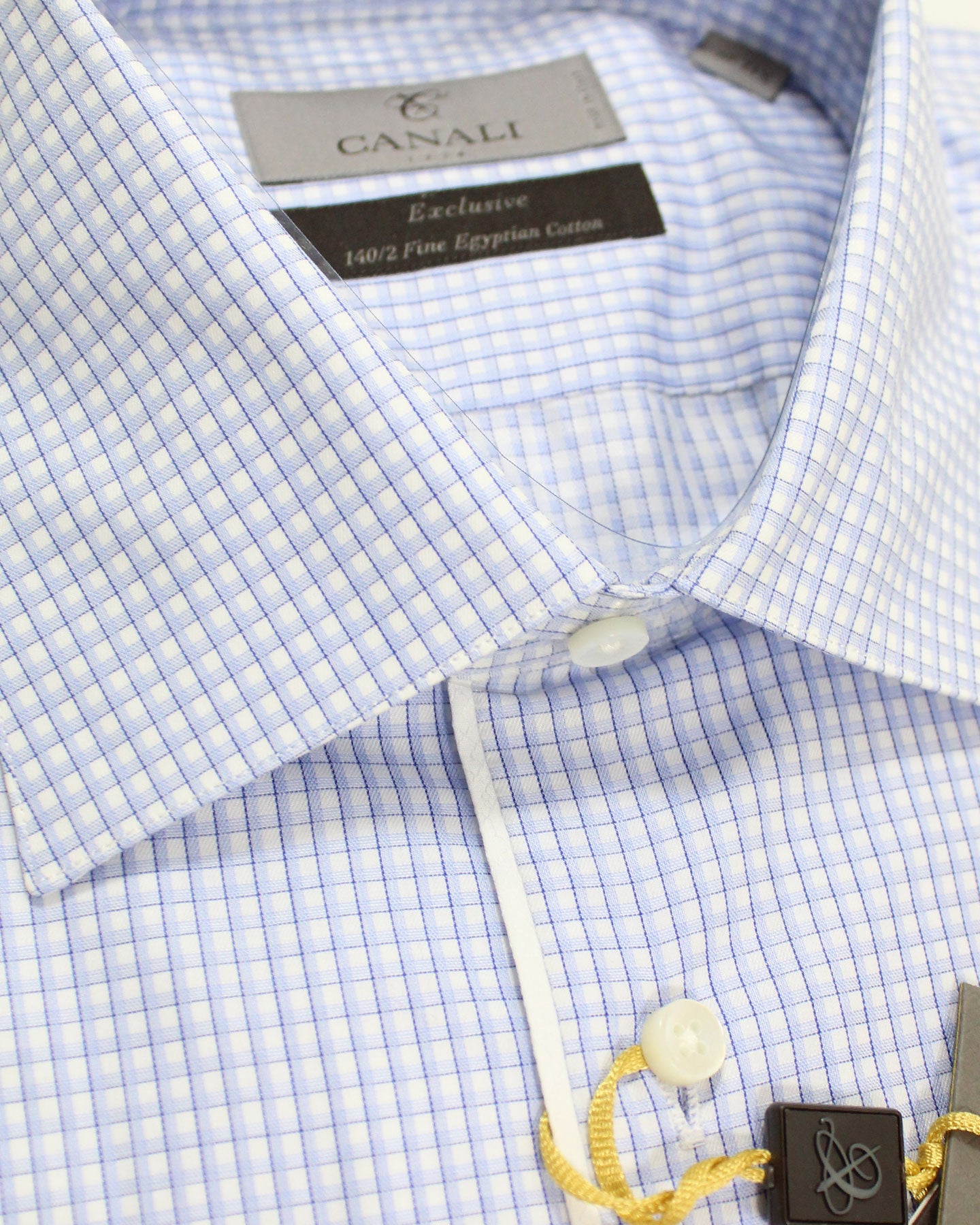 Canali Dress Shirt White Blue Windowpane