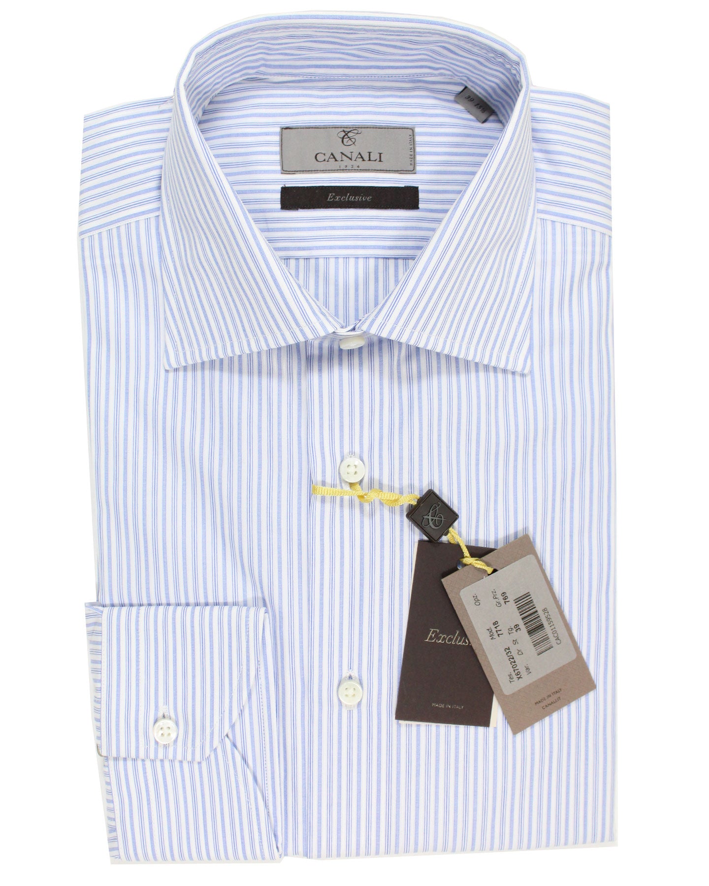 Canali Dress Shirt White Navy Stripes Exclusive Collection 
