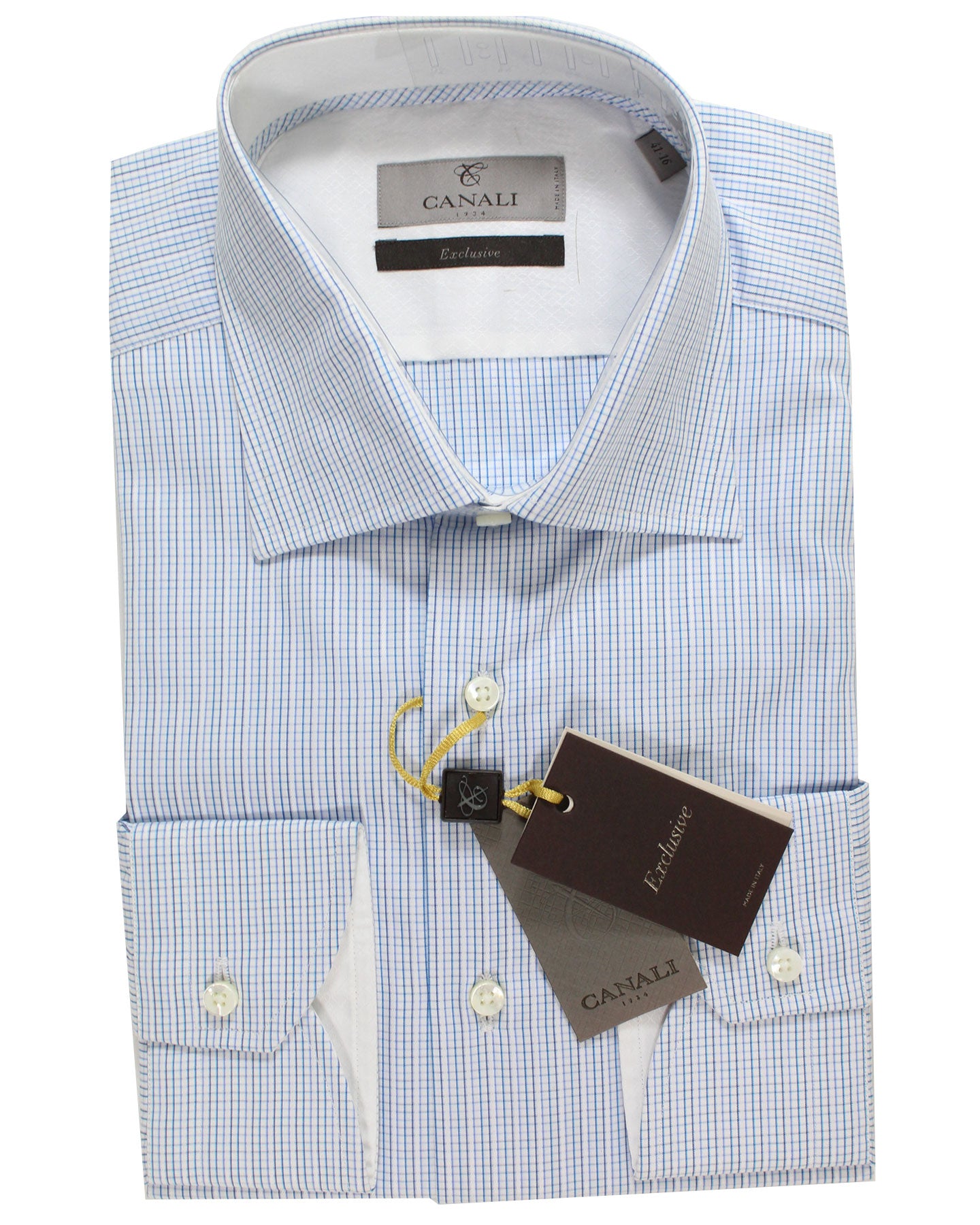 Canali Dress Shirt White Aqua Blue Check - Exclusive Collection 41 - 1 - Tie Deals Canali Dress Shirt White Aqua Blue Check - Exclusive Collection 41 - 1 - Tie Deals