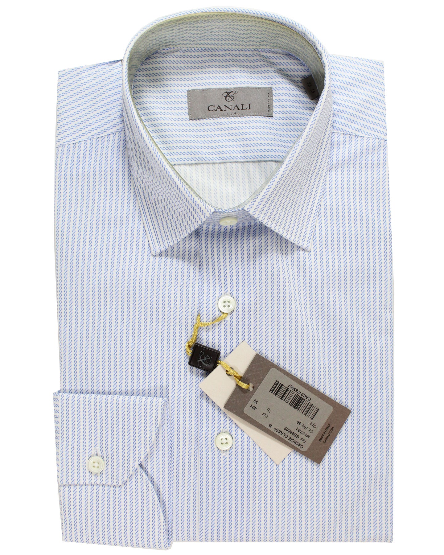 Canali Shirt White Royal Blue Patterned Stripes