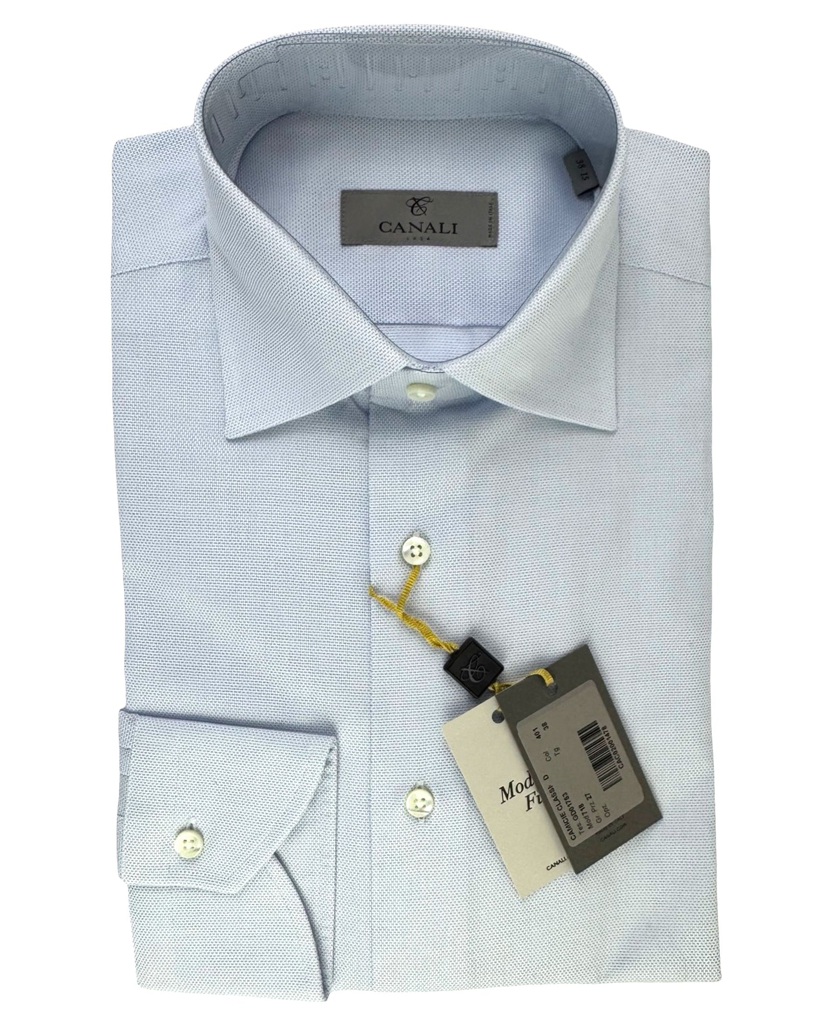 Canali Dress Shirt White Blue Micro Pattern 