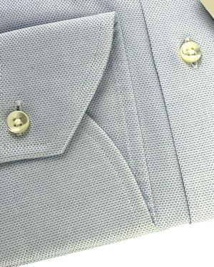 Canali Dress Shirt White Blue Micro Pattern - Modern Fit 38 - 15