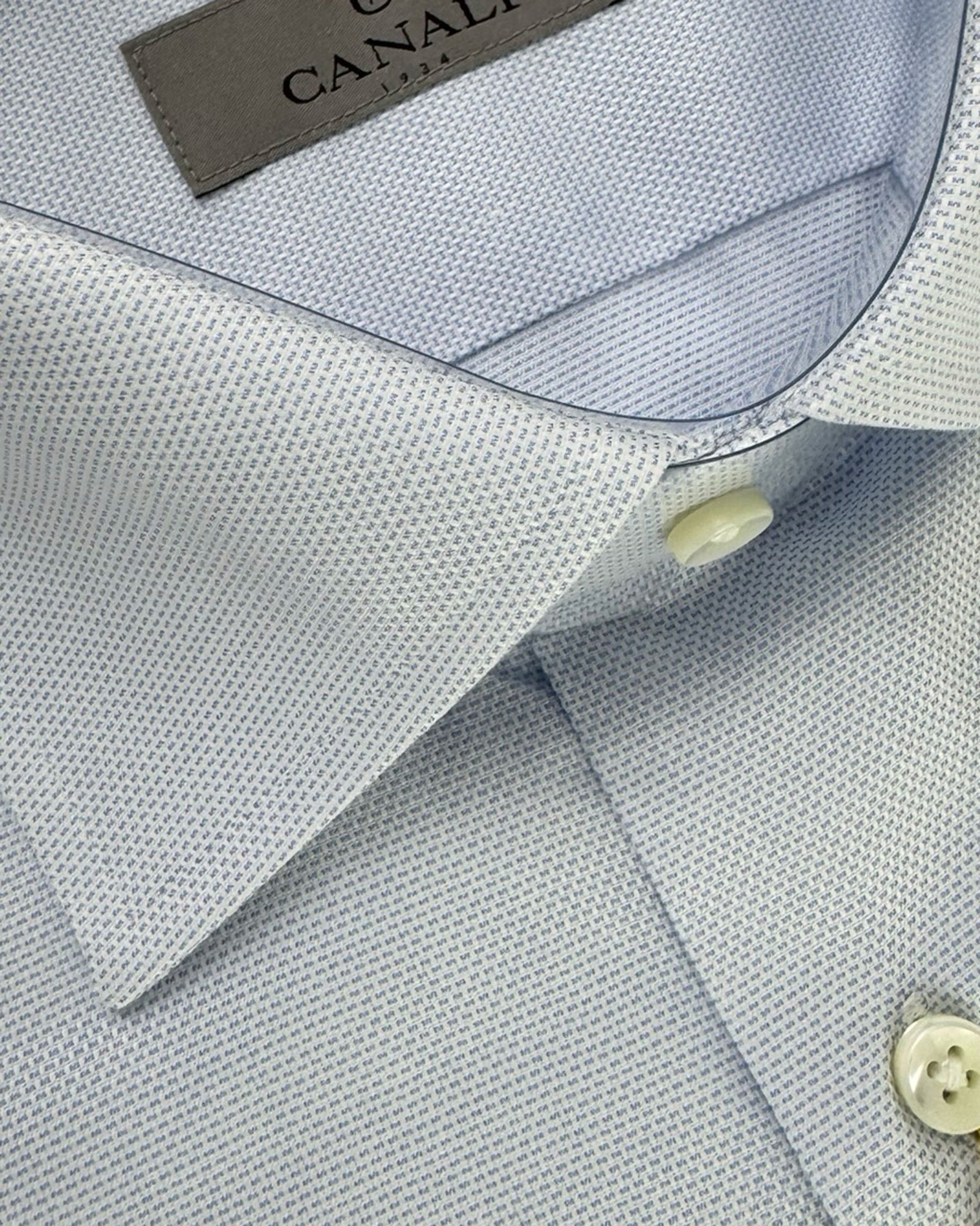 Canali Dress Shirt White Blue Micro Pattern 
