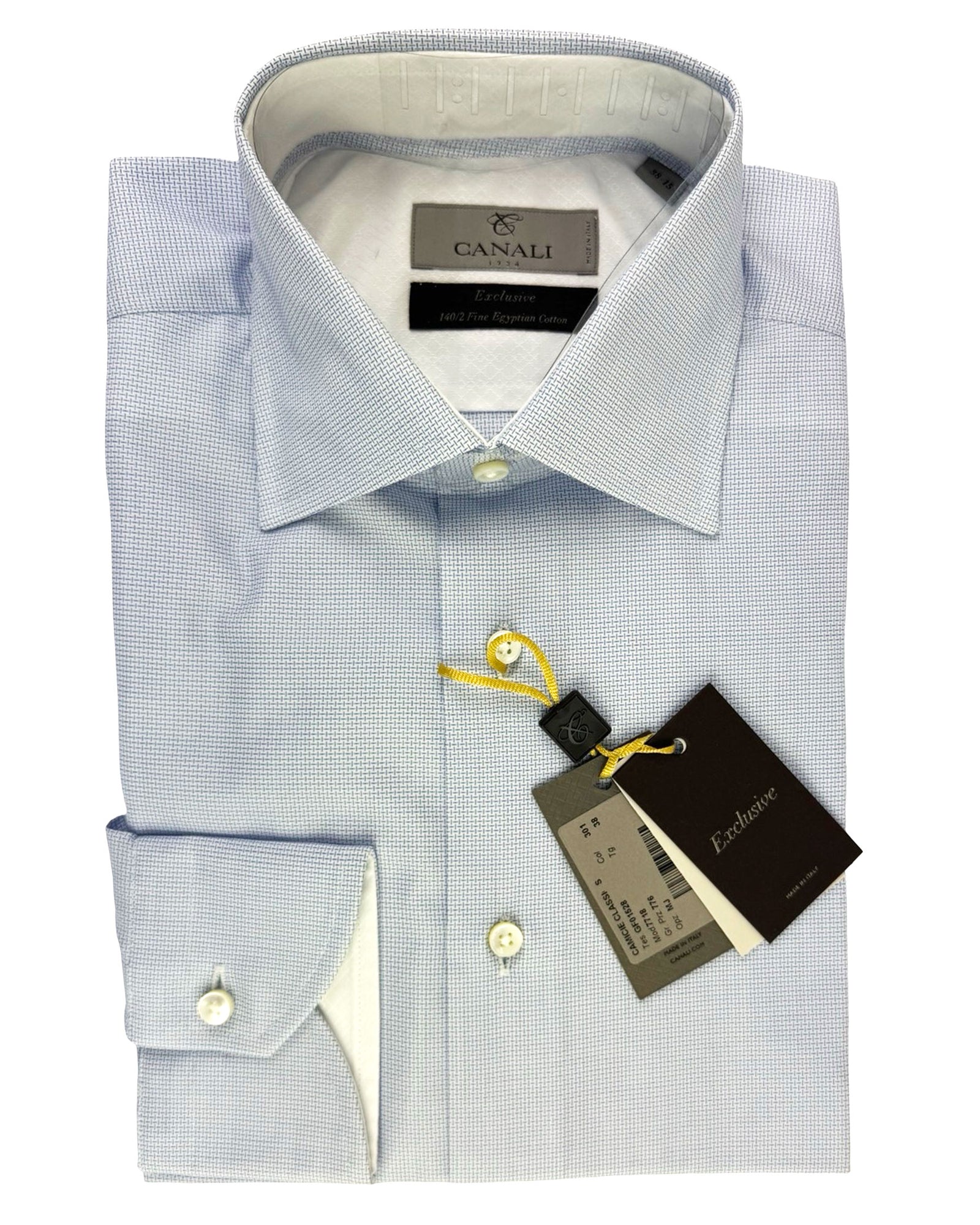 Canali Dress Shirt White Blue Pattern - Exclusive Collection 38 - 15 Modern Fit