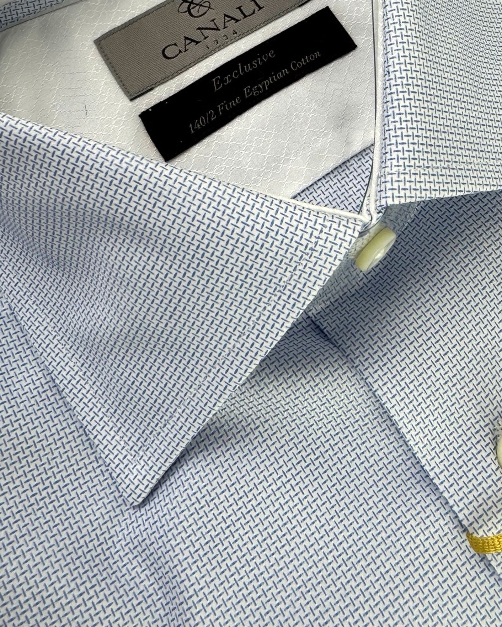 Canali Dress Shirt White Blue Pattern - Exclusive Collection 38 - 15 Modern Fit