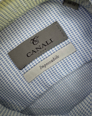Canali Dress Shirt White Blue Pattern 
