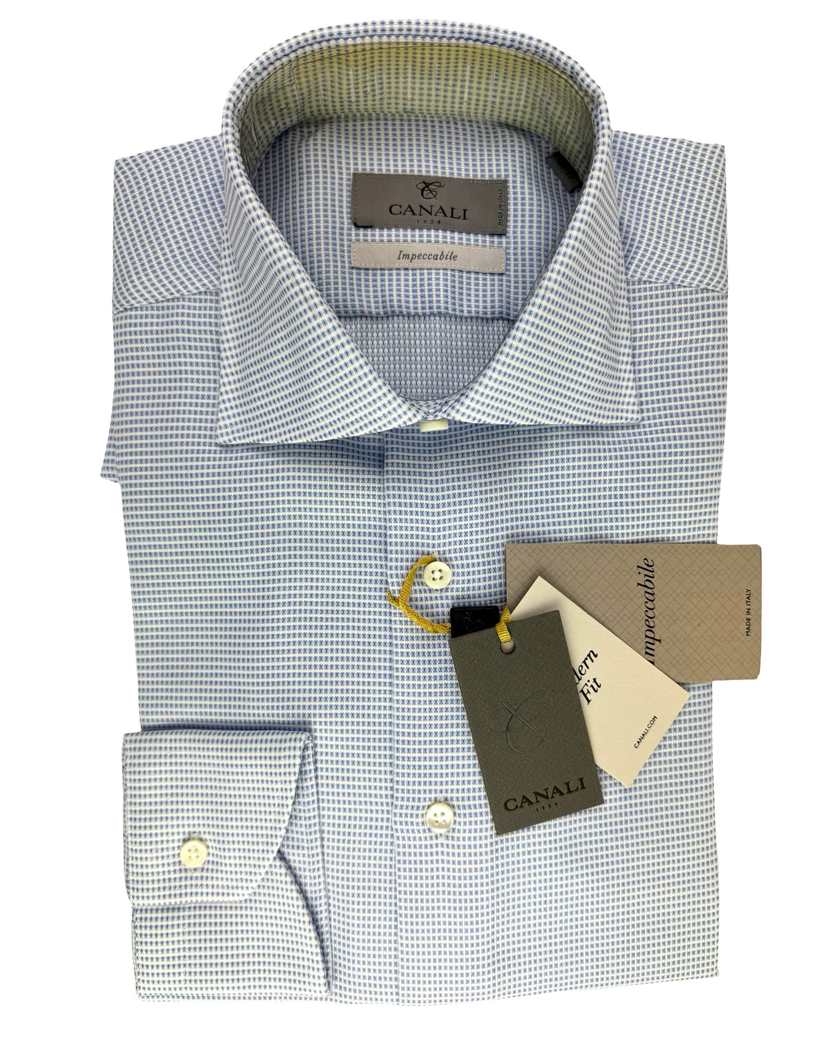 New Canali Dress Shirt White Blue