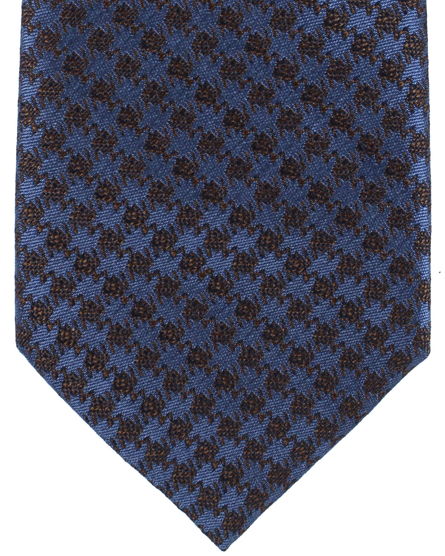 Canali Silk Tie Brown Metallic Gray Houndstooth Pattern