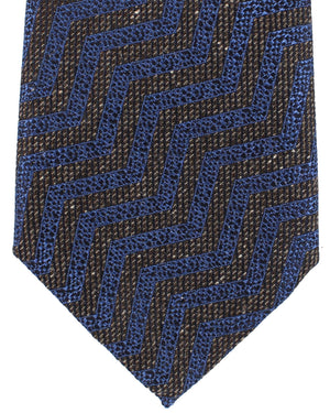 Canali Silk Tie Brown Midnight Blue Zig Zag Pattern