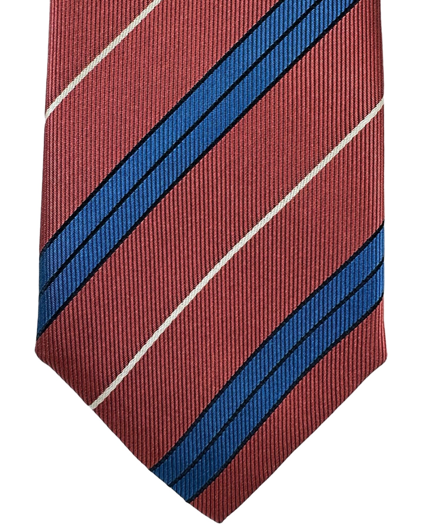 Canali Silk Tie Maroon Navy Stripes Pattern