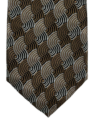 Canali Silk Tie Brown Silver Swirl Pattern - Classic Italian