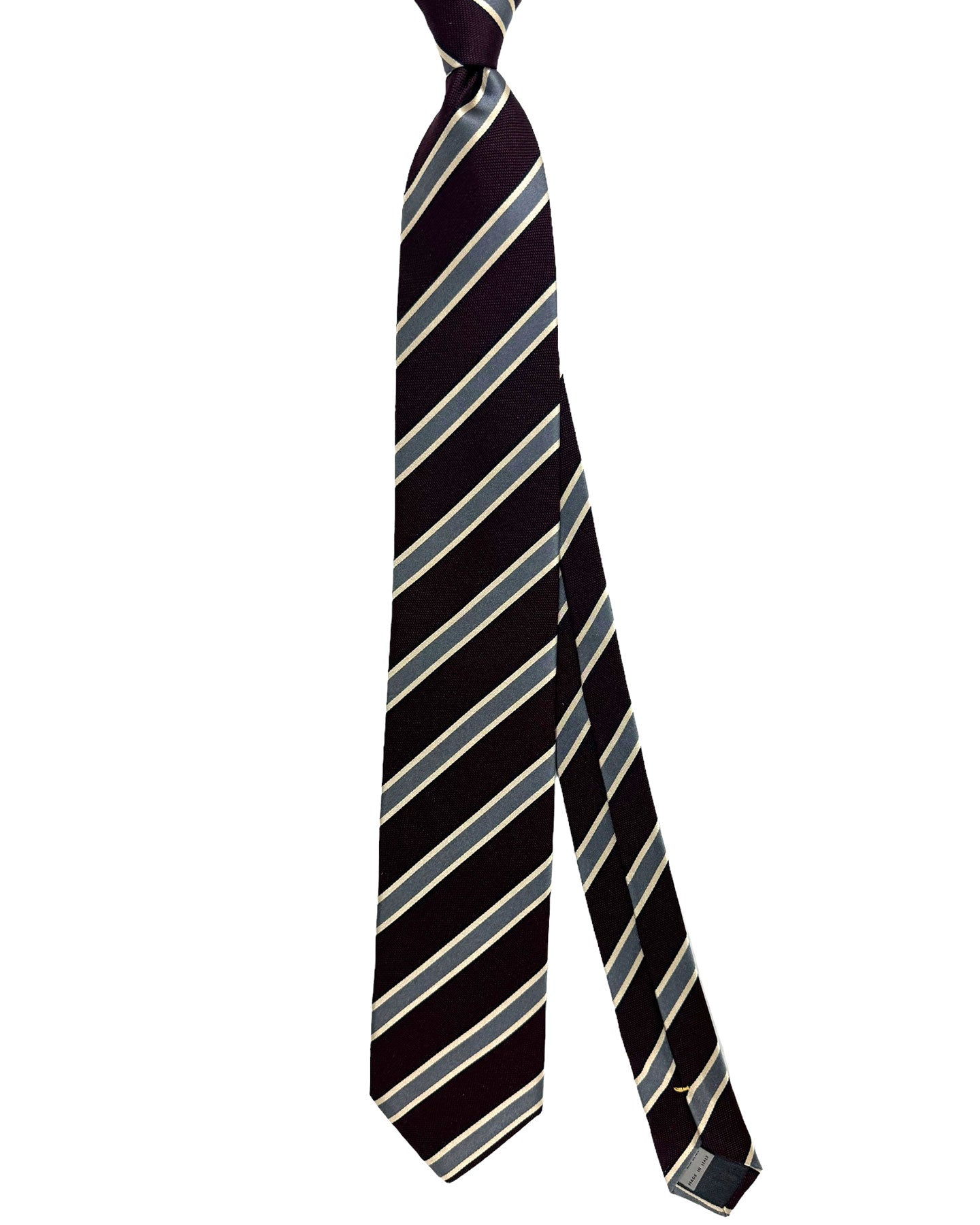 Canali Silk Tie Dark Brown Gray Stripes Pattern - Classic Italian
