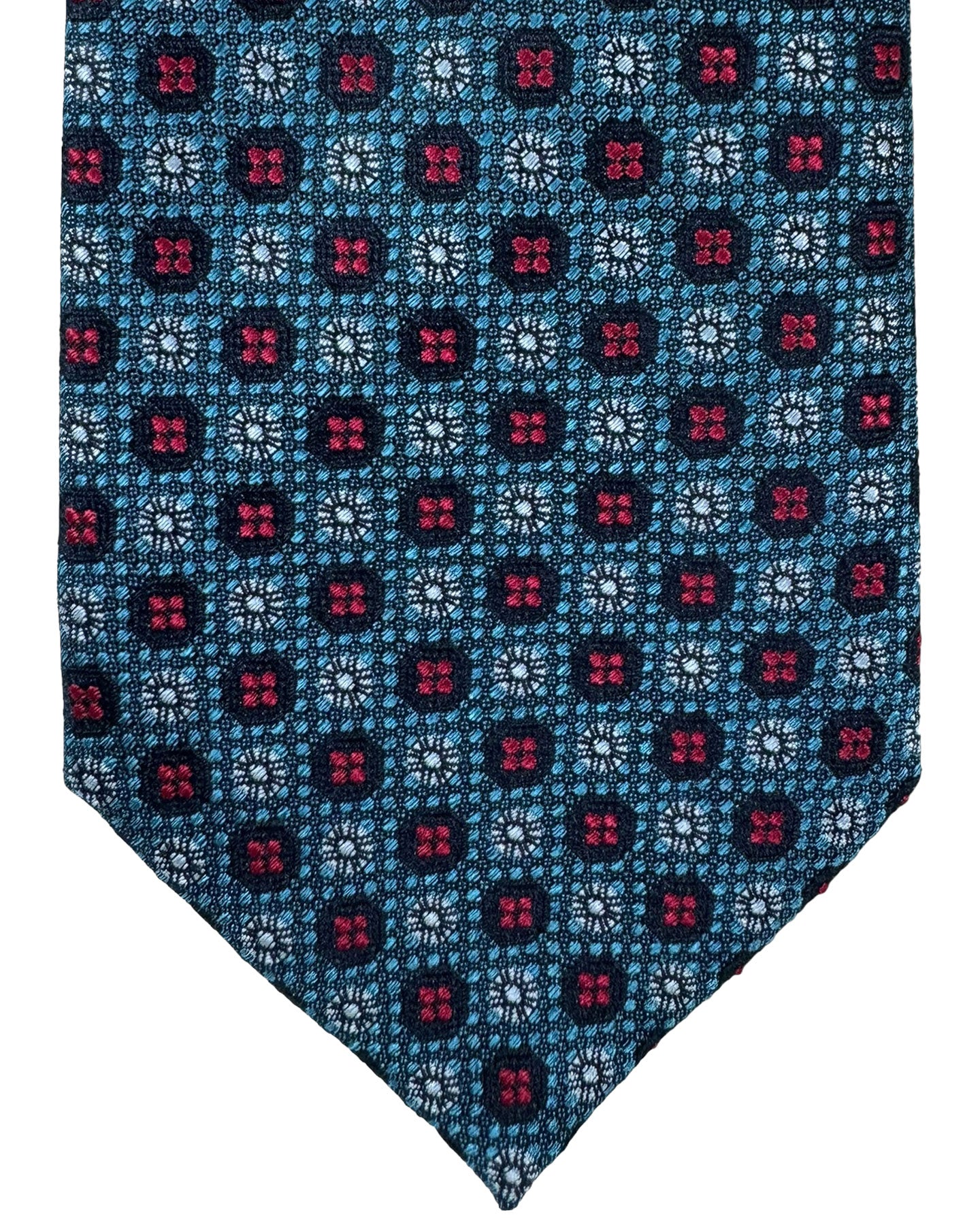 Canali Silk Tie Dark Blue Aqua Red Mini Floral