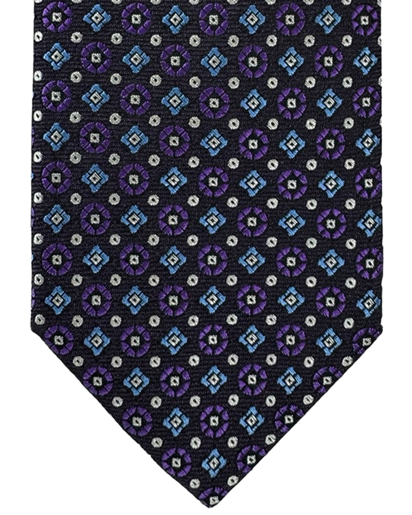 Canali Tie Purple Blue Silver Mini Geometric - Jacquard Silk