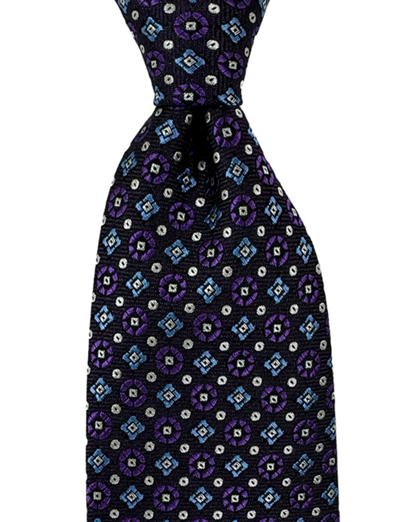 Canali Tie Purple Blue Silver Mini Geometric - Jacquard Silk