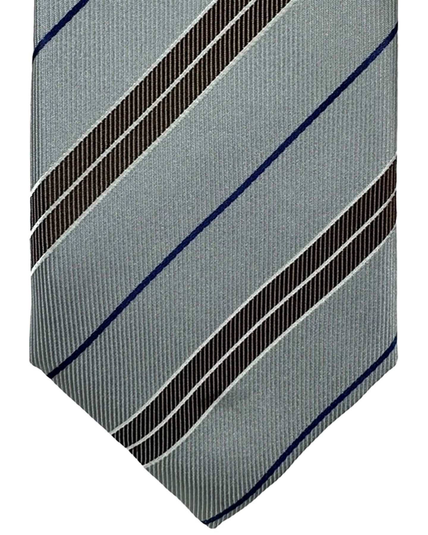 Canali Tie Gray Brown Navy Stripes - Jacquard Silk