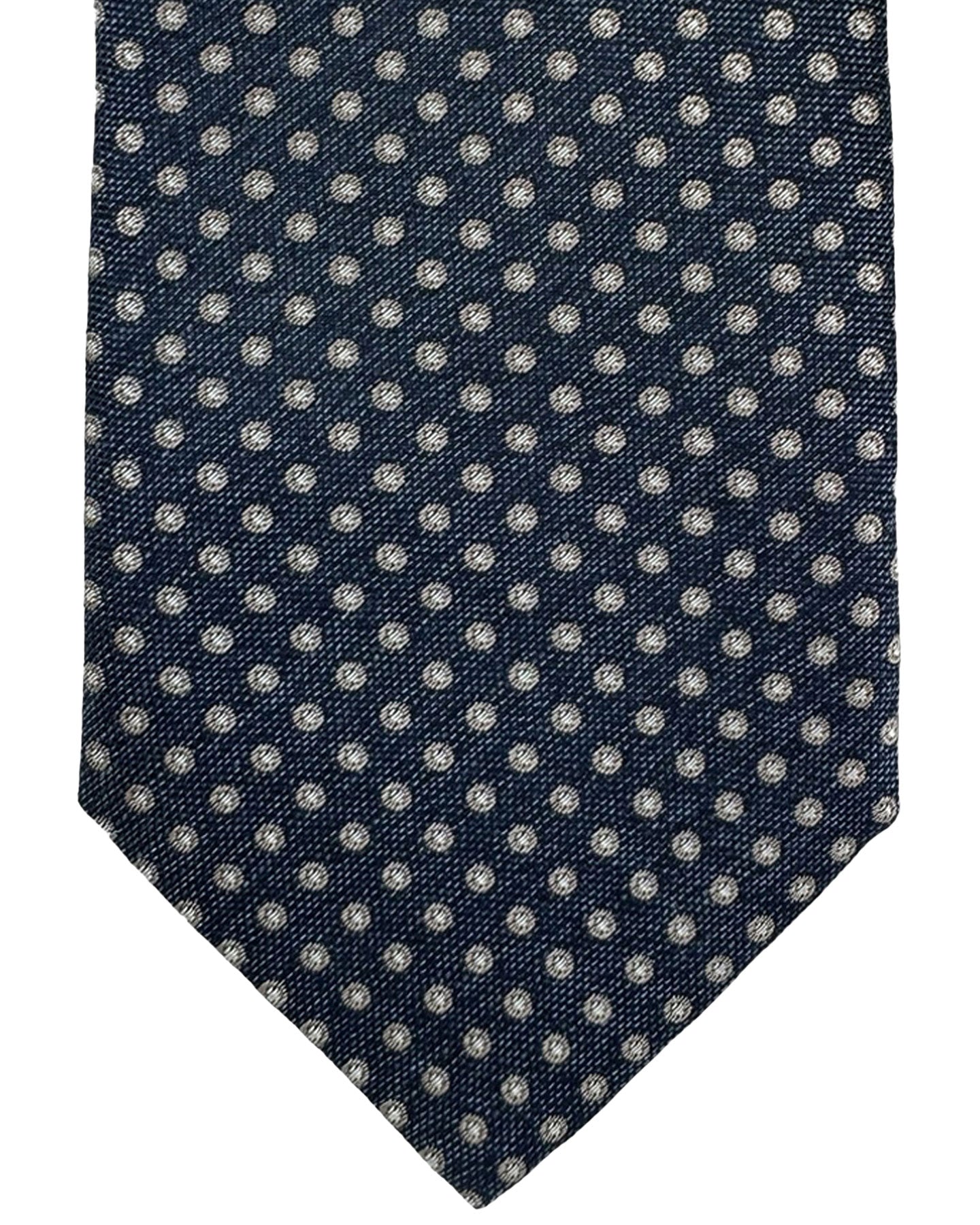 Canali Tie Dark Blue Silver Taupe Mini Dots - Jacquard Silk