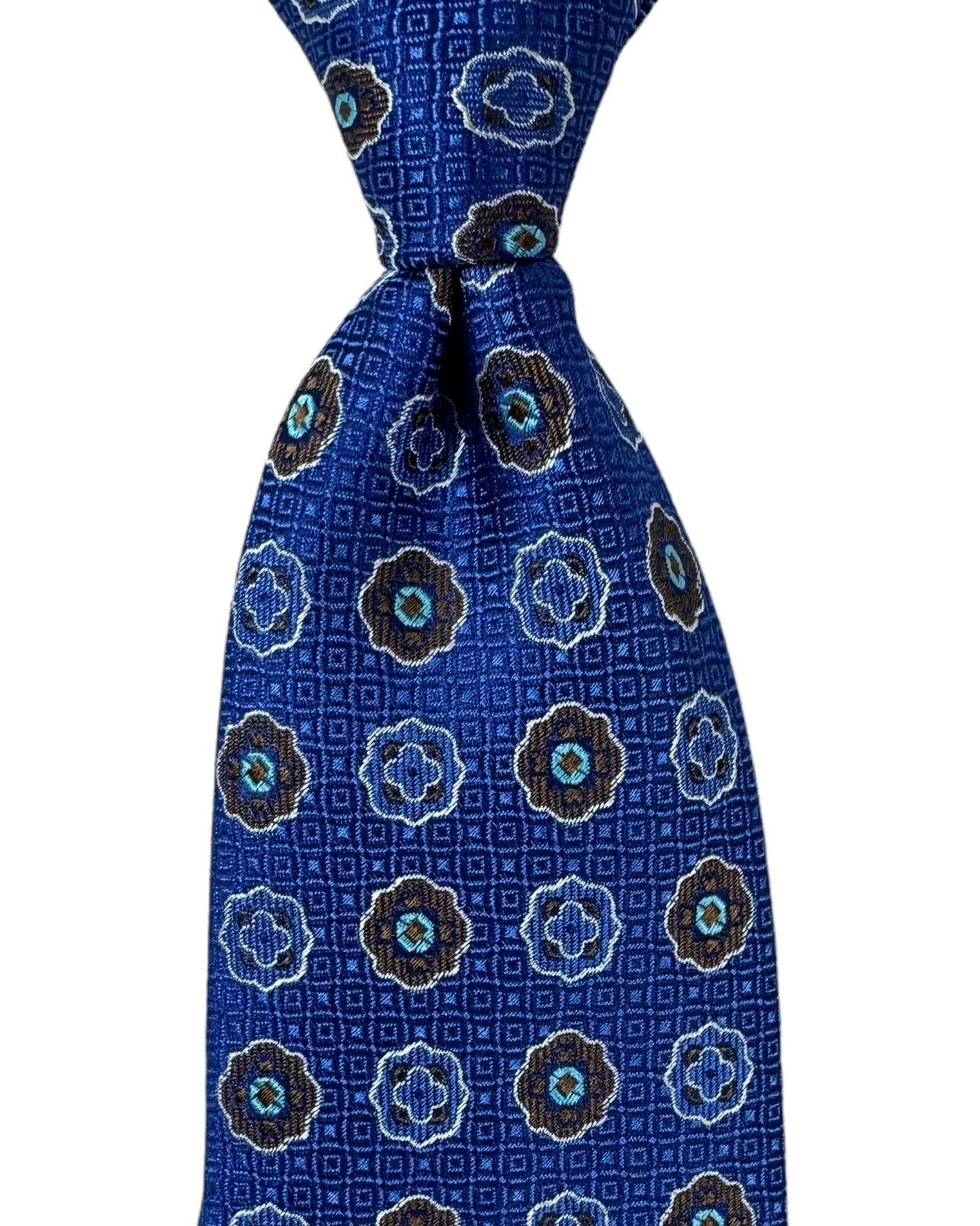 Canali Tie Royal Blue Brown Aqua Floral - Jacquard Silk