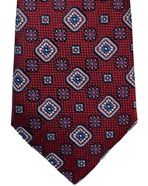 Canali Tie Red Blue Floral - Jacquard Silk