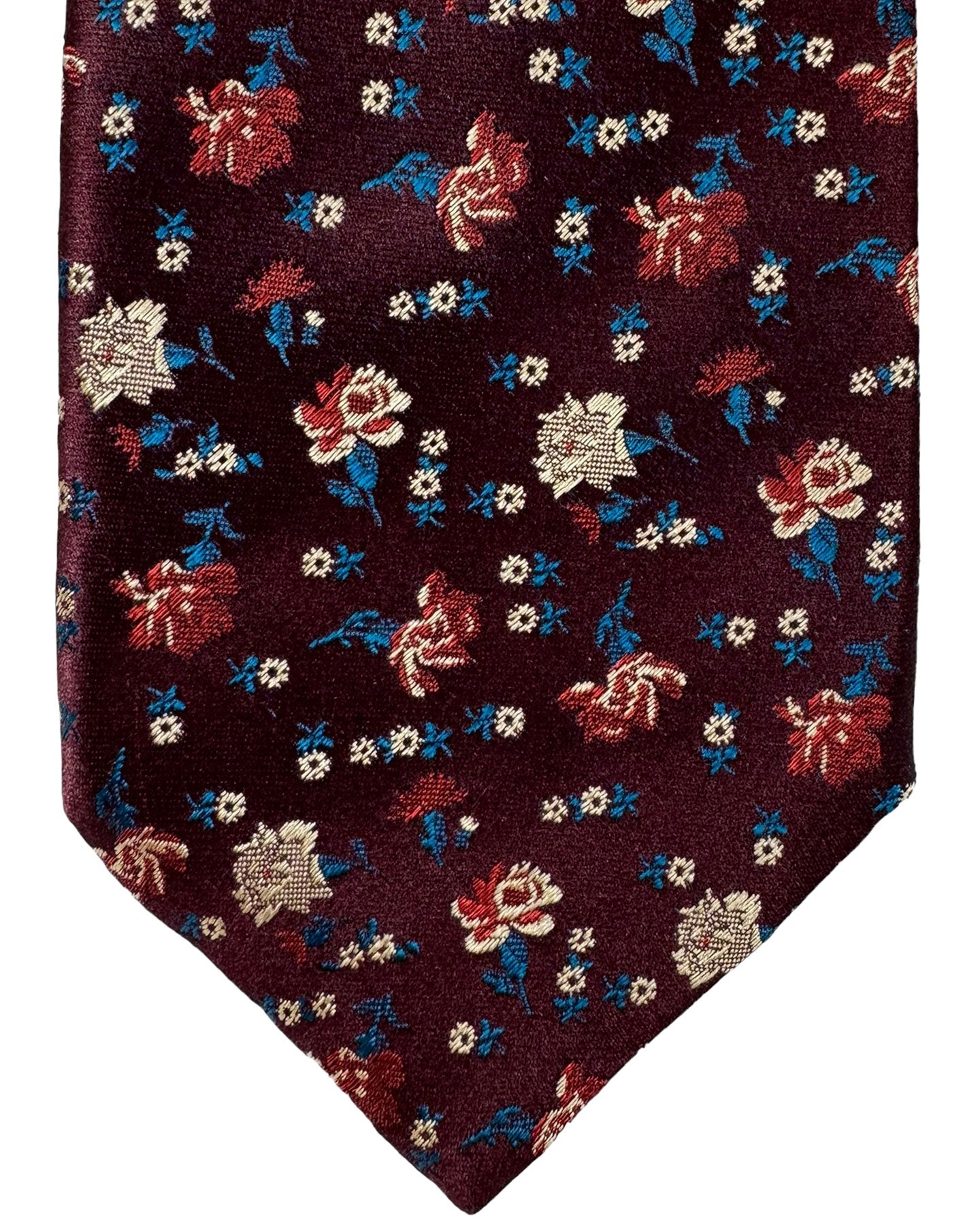 Canali Tie Maroon Royal Blue Gold Floral - Jacquard Silk