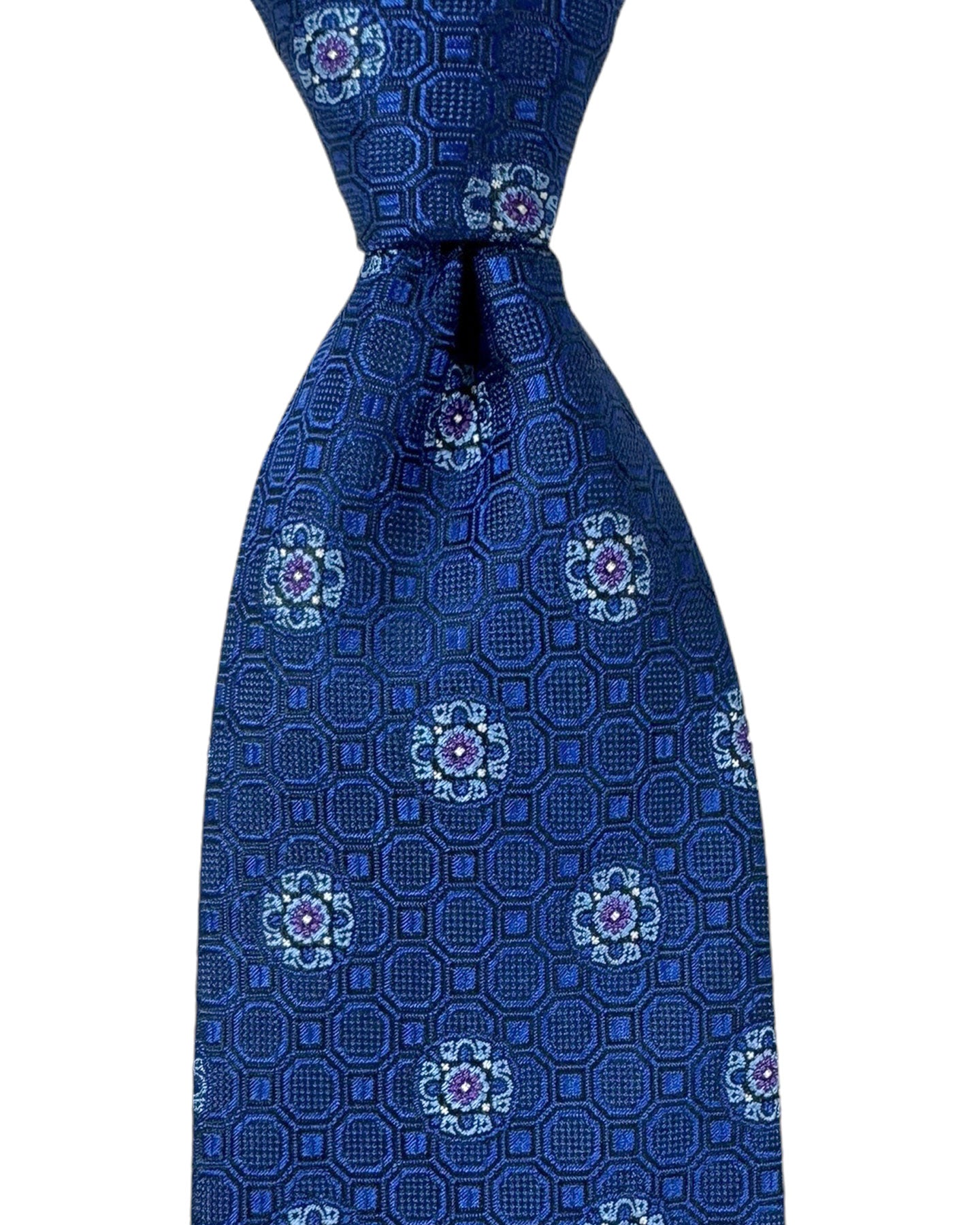 Canali Tie Royal Blue Purple Floral - Jacquard Silk