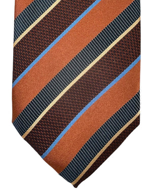 Canali Silk Tie Rust Orange Brown Blue Stripes - NEW 2024 Collection