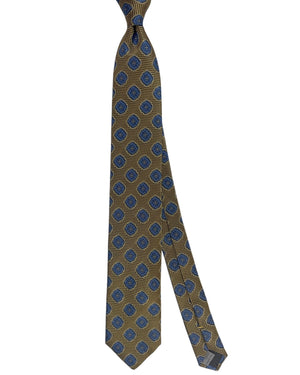 Canali Tie Olive-Gold Blue Medallion