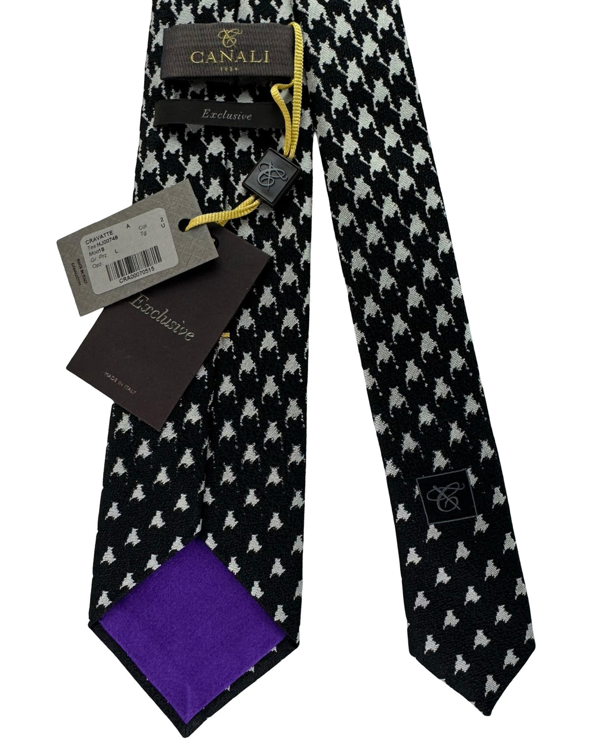 Canali Tie Black Silver Houndstooth Degrade - Exclusive Collection