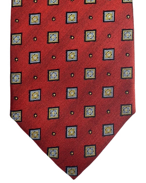 Canali Silk Tie Dark Red Geometric